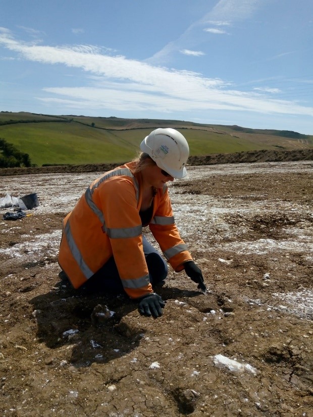 Image of an archaeologist undertaking survey work on a National Grid VIP project