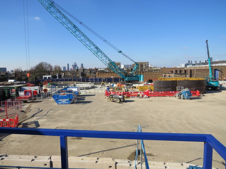 Large crane working on construction site for National Grid's London Power Tunnels project