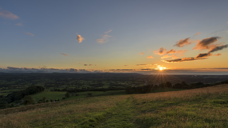 Sunrise on the landscape across the Clwydian Range & Dee Valley AONB