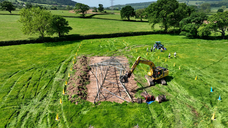 Pylon felling in Mendip Hills