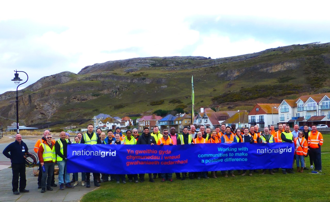 Group photo of National Grid's Llandudno Beach clean-up group