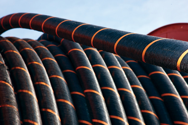 Close-up of an interconnector cable on a reel