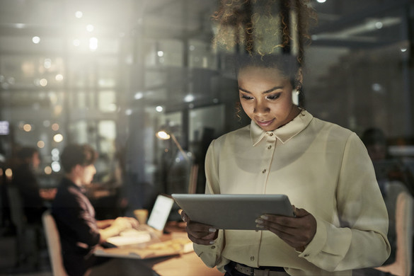 Woman looking at an ipad